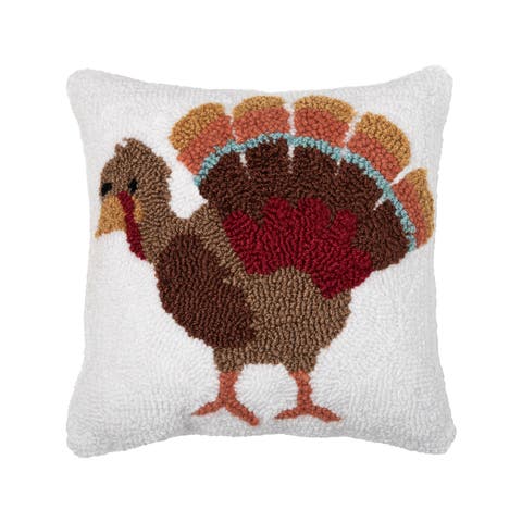 Small Turkey Feathers Design Accent Hooked Thanksgiving Throw Pillow, 12" x 12"