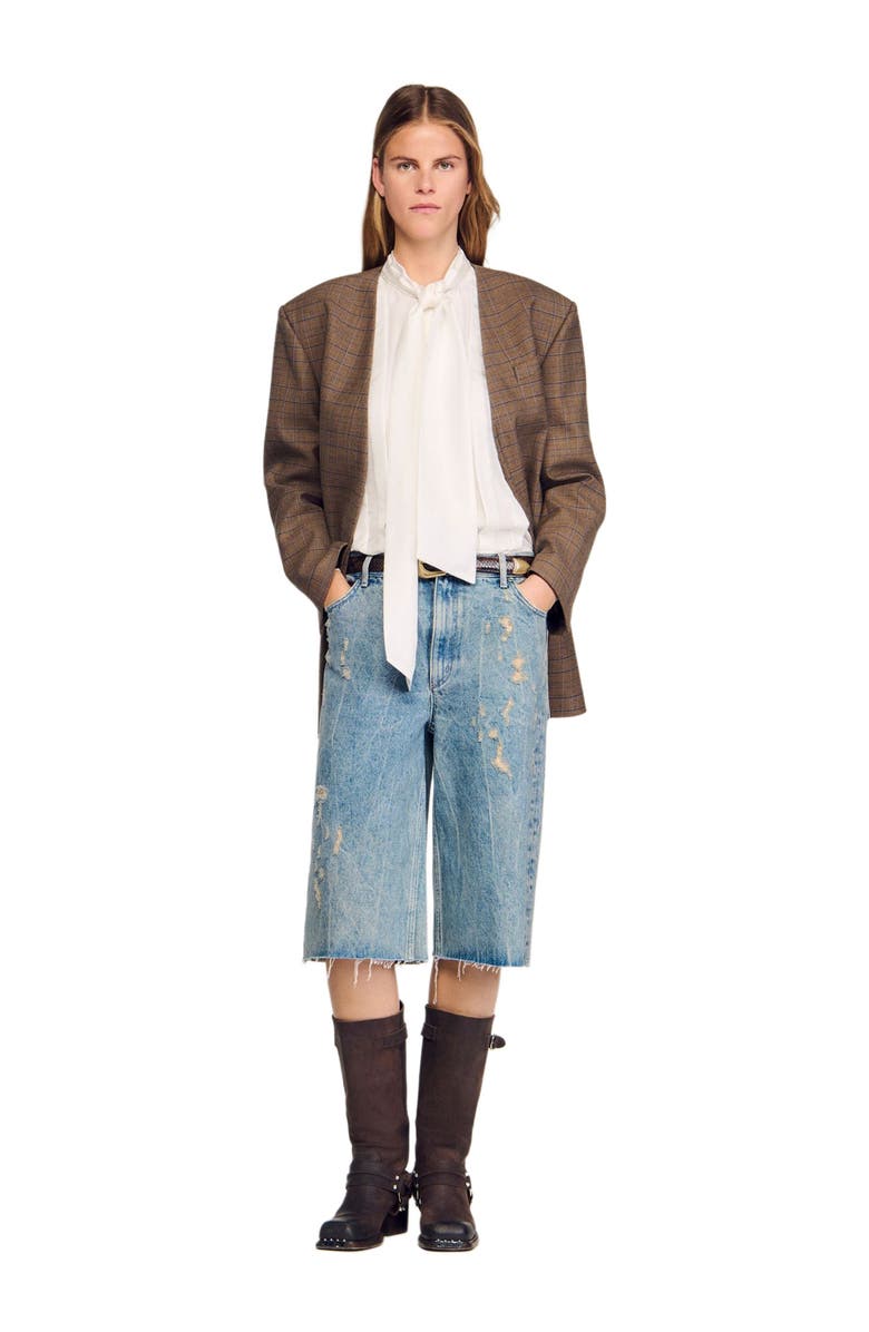 SANDRO Silk lavallière shirt, Alternate, color, Ecru