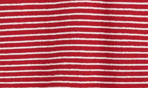 Madewell Striped Elbow-sleeve Henley Tee In Red