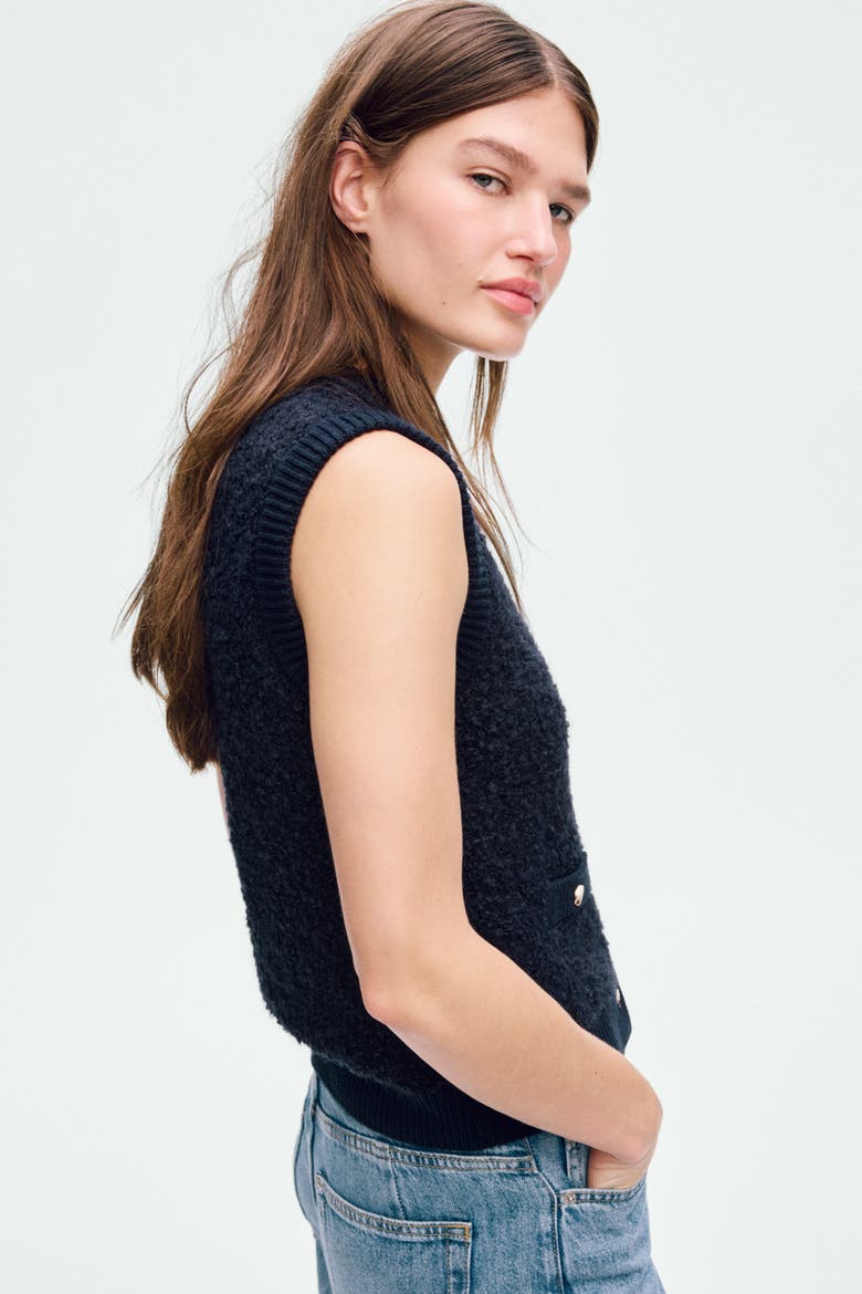 Bouclé-knit Waistcoat, Alternate, color, Navy blue