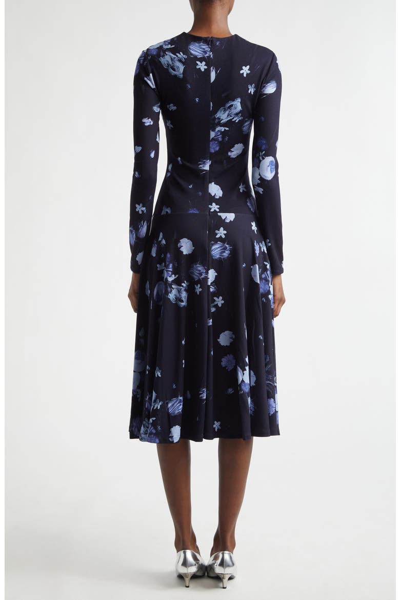Floral Print Long Sleeve Ponte Knit Midi Dress, Alternate, color, DUTCH FLOWER PAINTING MIDNIGHT