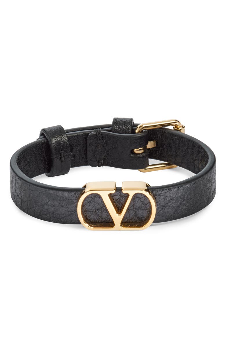 Valentino Garavani Men's VLOGO Signature Leather Bracelet, Main, color, Black