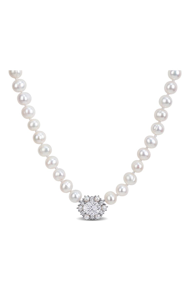 Moissanite & Cultured Pearl Necklace, Main, color, WHITE GOLD