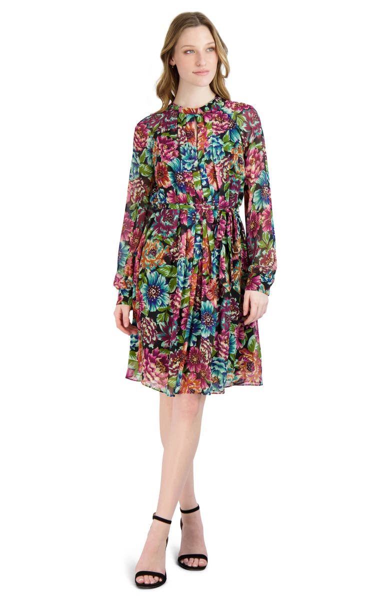 Julia Jordan Tie Waist Long Sleeve Chiffon Dress, Alternate, color, 
