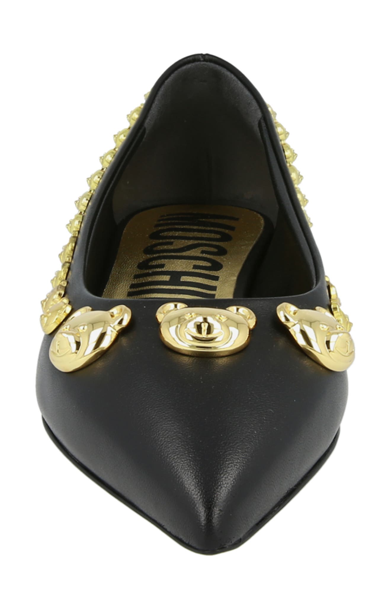 Moschino Teddy Bear Studded Flat, Alternate, color, Black