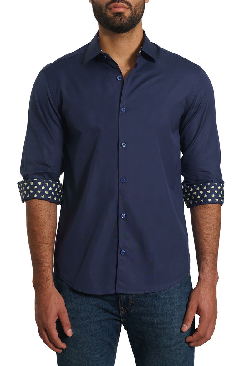 Solid Pima Cotton Button-Up Shirt, Main, color, DARK BLUE