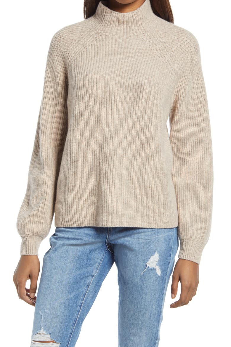 Georges Mock Neck Cashmere Sweater, Main, color, OATMEAL