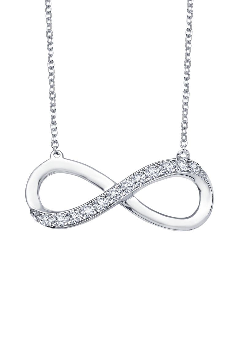Simulated Diamond Small Infinity Pendant Necklace, Main, color, WHITE GOLD