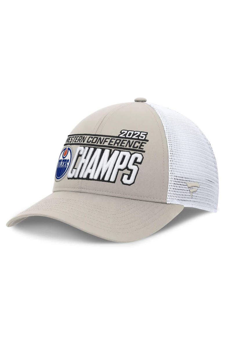 FANATICS Men's Fanatics  Natural/White Edmonton Oilers 2025 Western Conference Champions Locker Room Trucker Adjustable Hat, Alternate, color, 