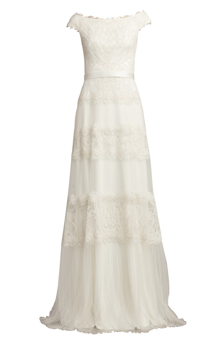 Tadashi Shoji Sequin Corded Lace Off the Shoulder Gown, Alternate, color, 