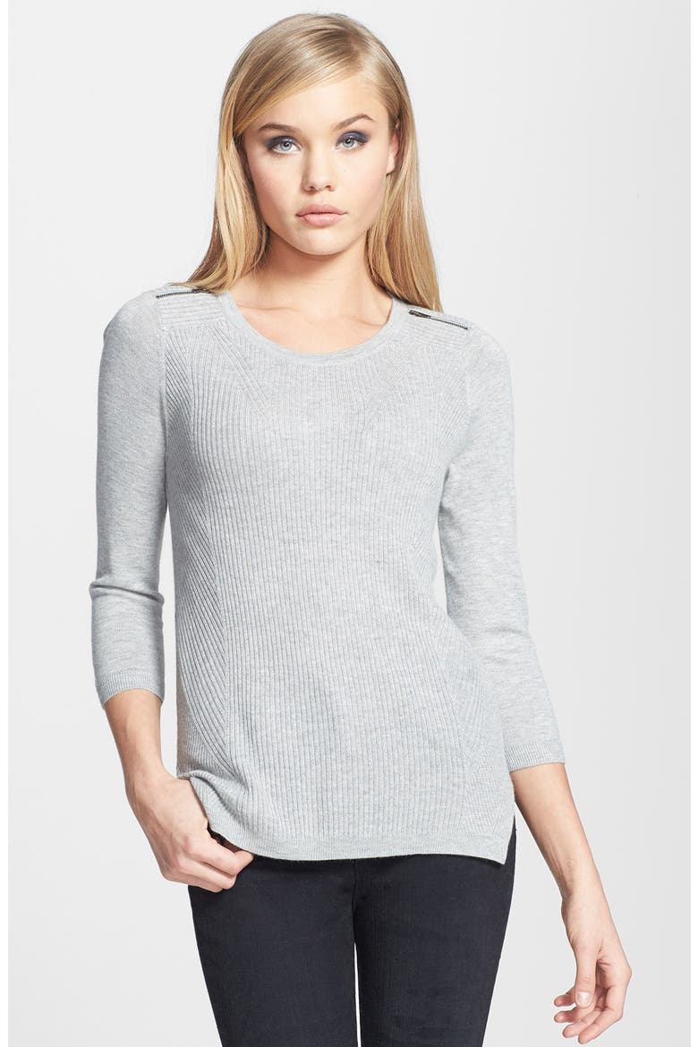 Zip Detail Ribbed Sweater, Main, color, HEATHER GREY