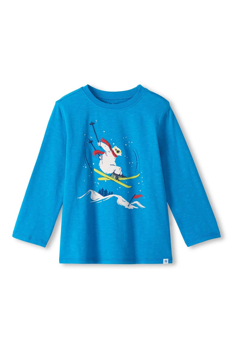 Kids' Skiing Bear Long Sleeve Cotton Graphic T-Shirt, Main, color, BLUE JAY