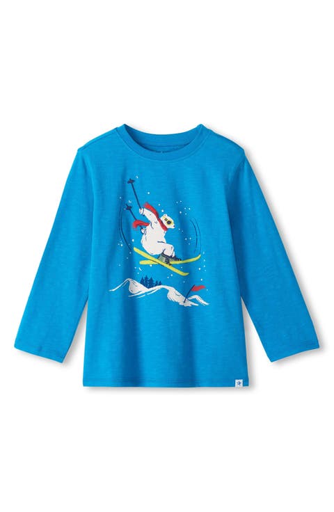 Kids' Skiing Bear Long Sleeve Cotton Graphic T-Shirt
