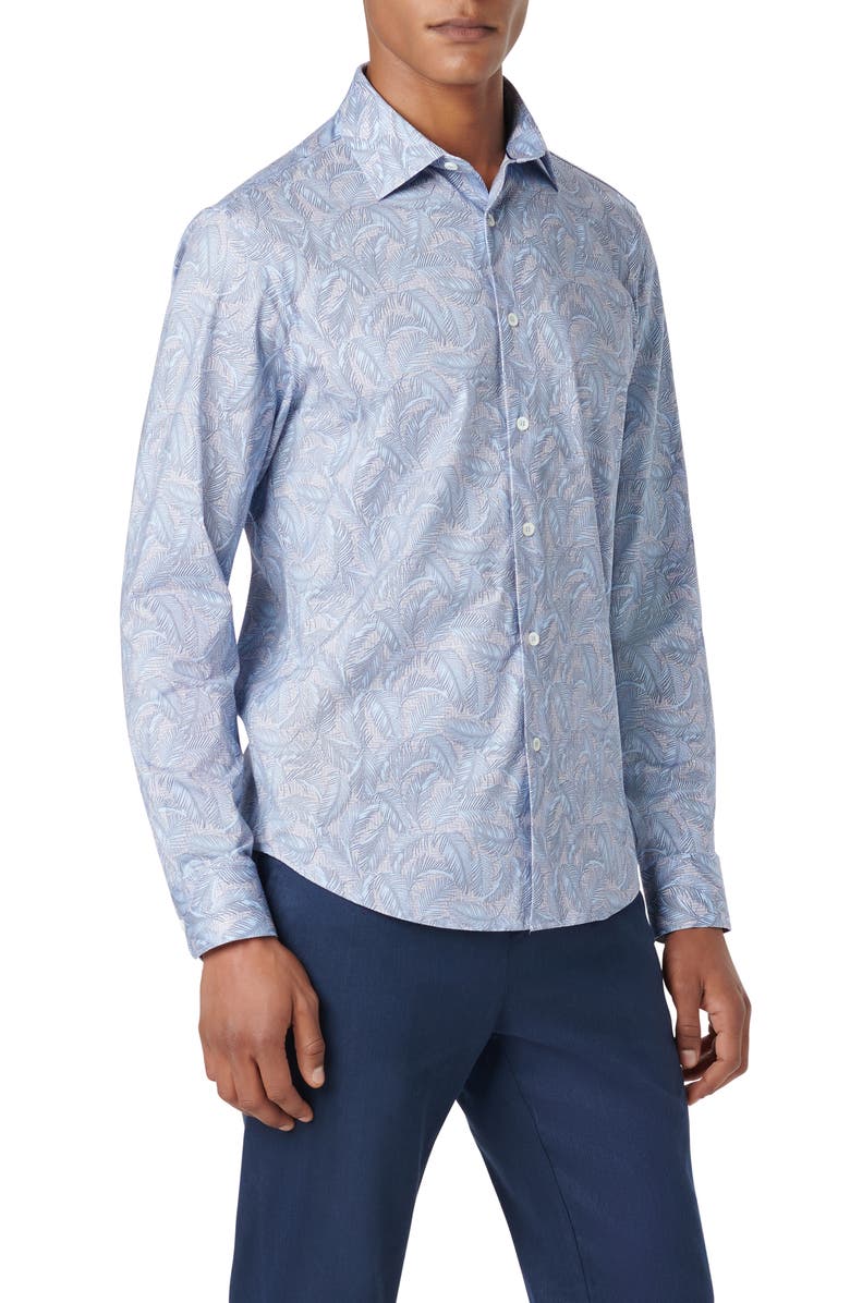 Bugatchi James OoohCotton<sup>®</sup> Feather Print Button-Up Shirt, Alternate, color, 