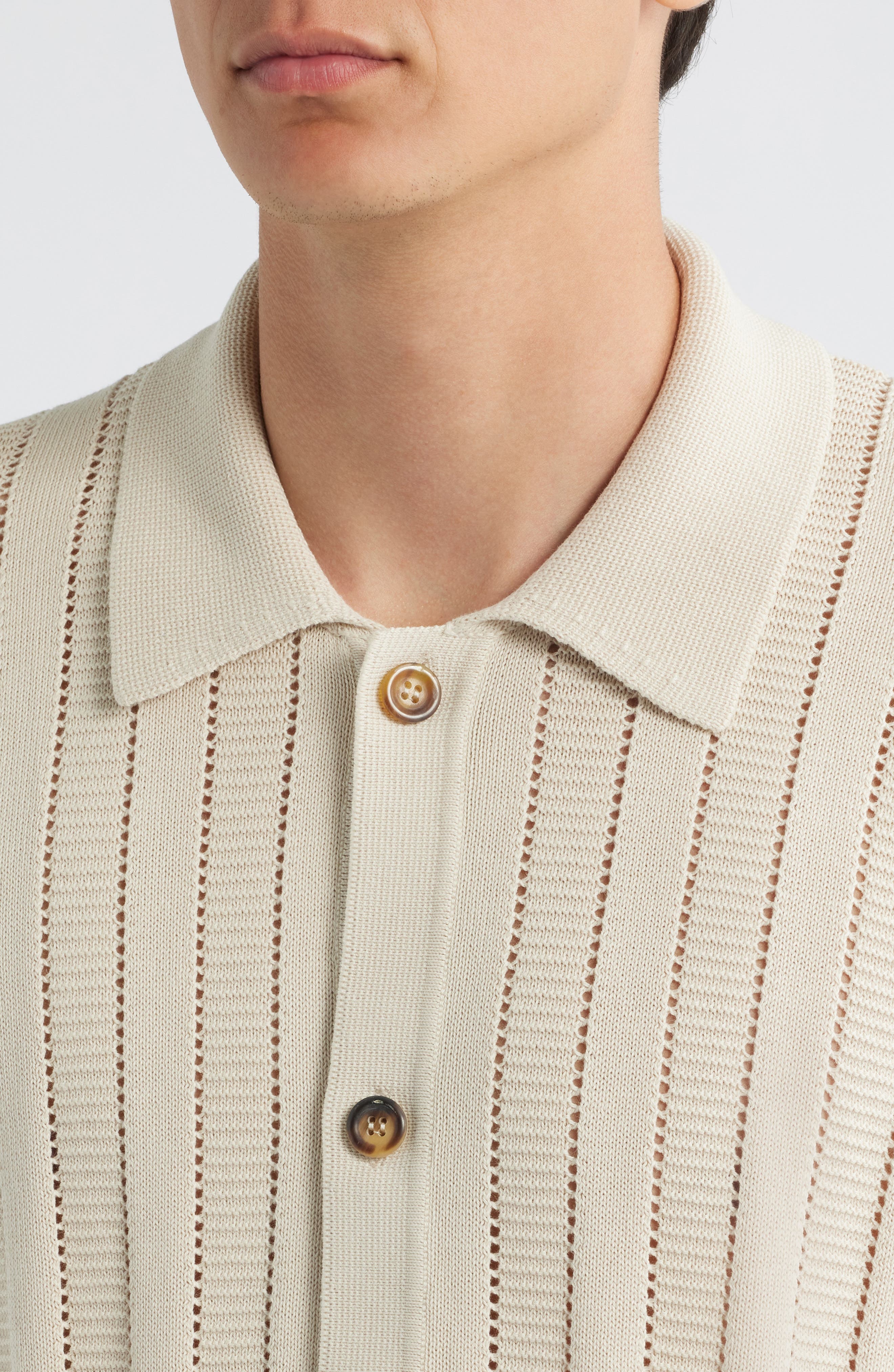 Ladder Knit Short Sleeve Button-Up Shirt - image 2