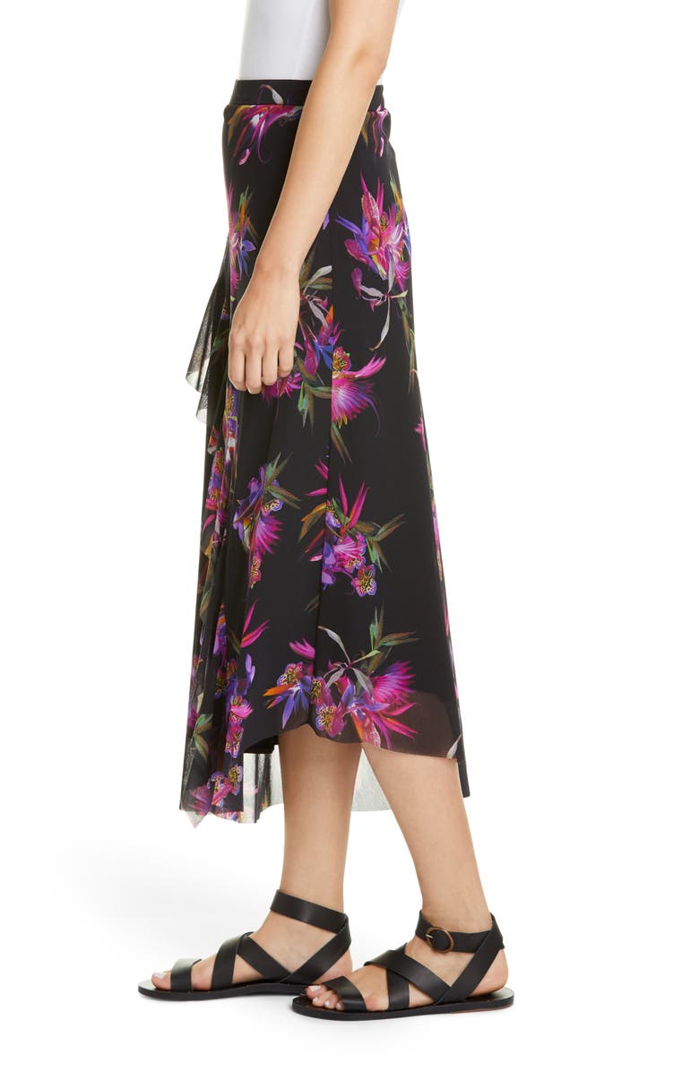 Fuzzi Floral Ruffle Asymmetrical Midi Skirt, Alternate, color,