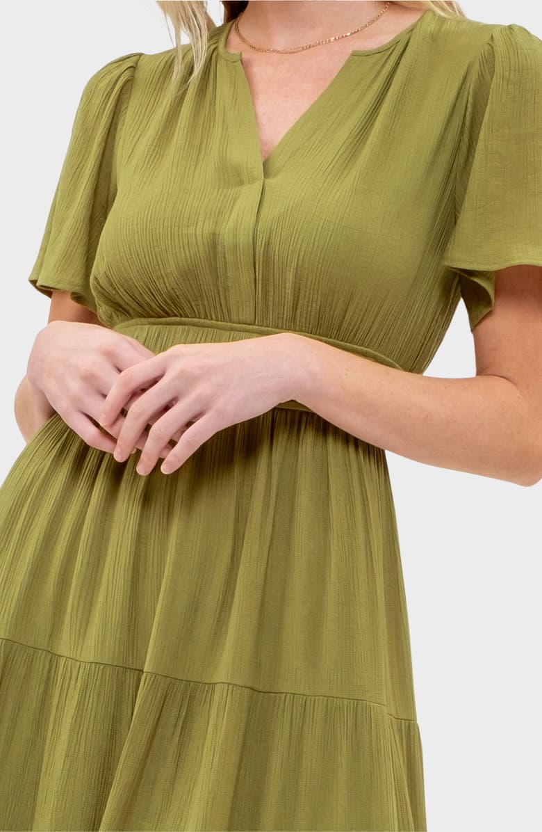 AUGUST SKY Split Neck Tiered Midi Dress, Alternate, color, Kiwi