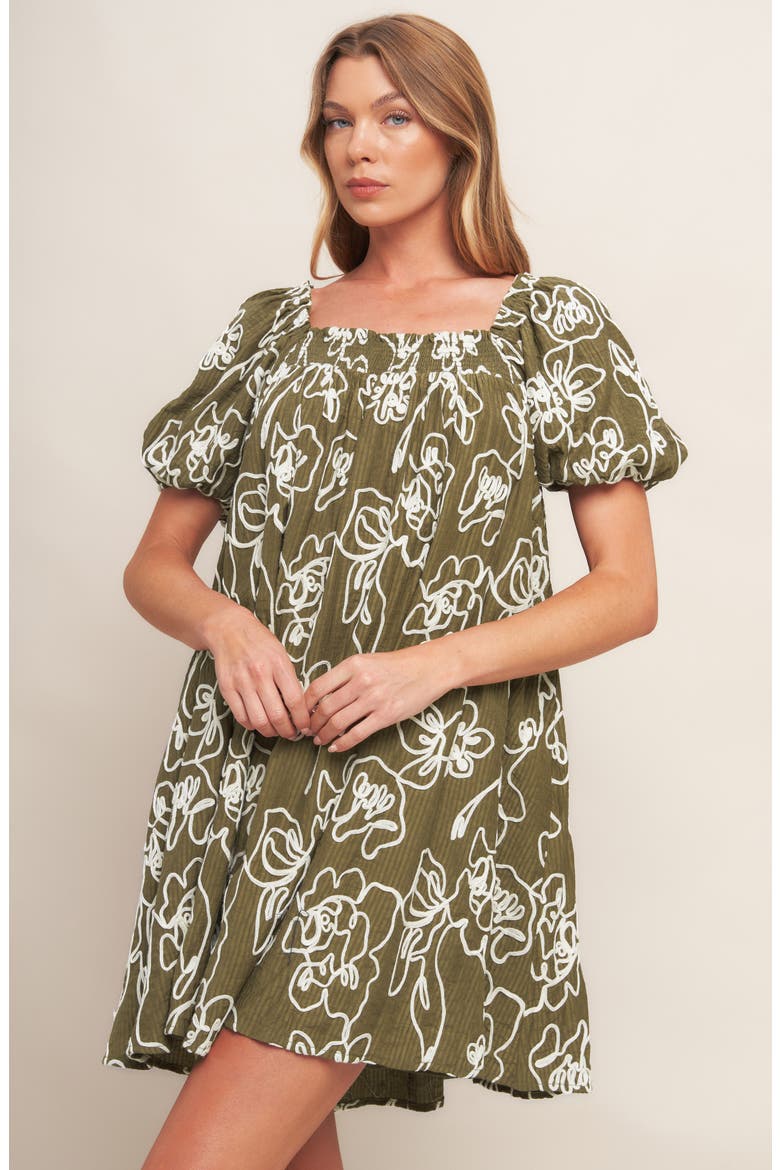Textured Floral Babydoll Minidress, Alternate, color, BROWN