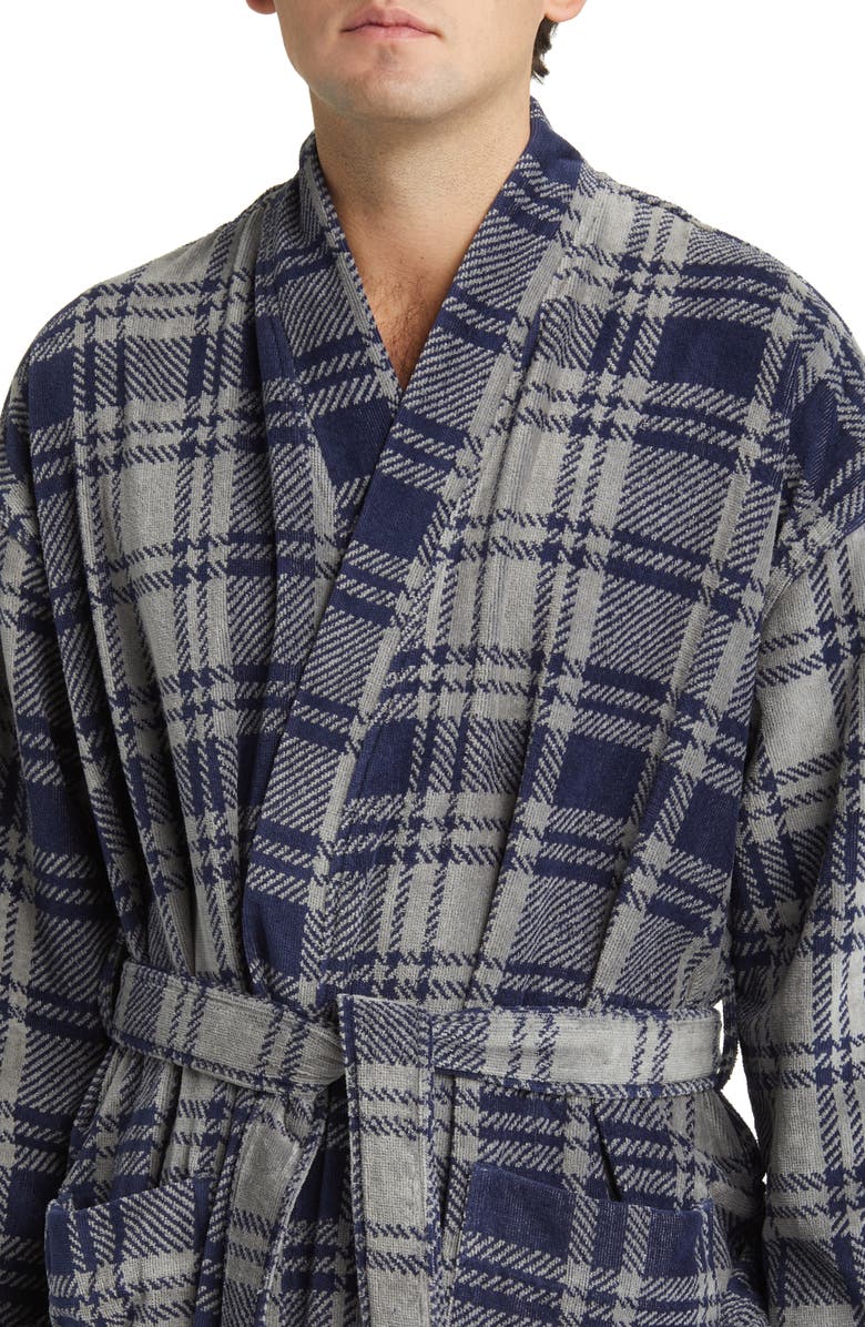 Majestic International Tidings Cotton Robe, Alternate, color, Navy/ Grey