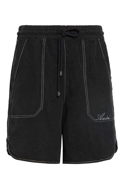 Script Garment Dyed Linen Blend Shorts