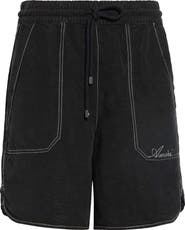 AMIRI Script Garment Dyed Linen Blend Shorts
