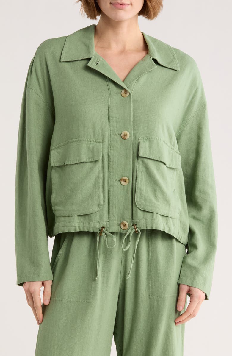 Caslon<sup>®</sup> Linen Blend Utility Jacket, Main, color, Green Hedge
