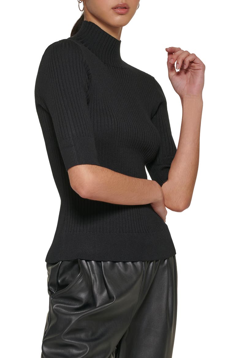 Mock Neck Rib Sweater, Alternate, color, BLACK/ BLACK
