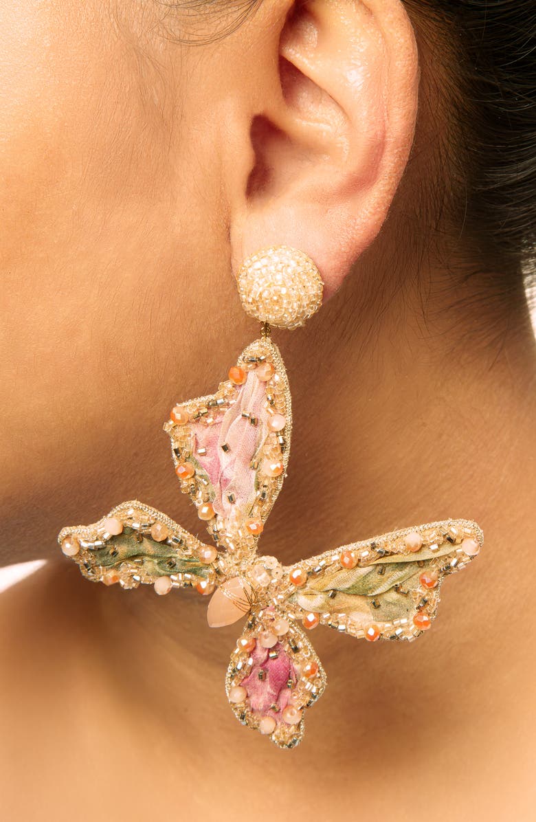 Deepa Gurnani Finna Beaded Butterfly Drop Earrings, Alternate, color, Beige
