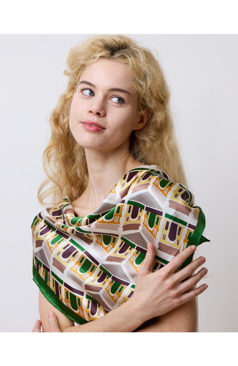 Lost Pattern Square Arch Silk Bandana, Alternate, color, Green