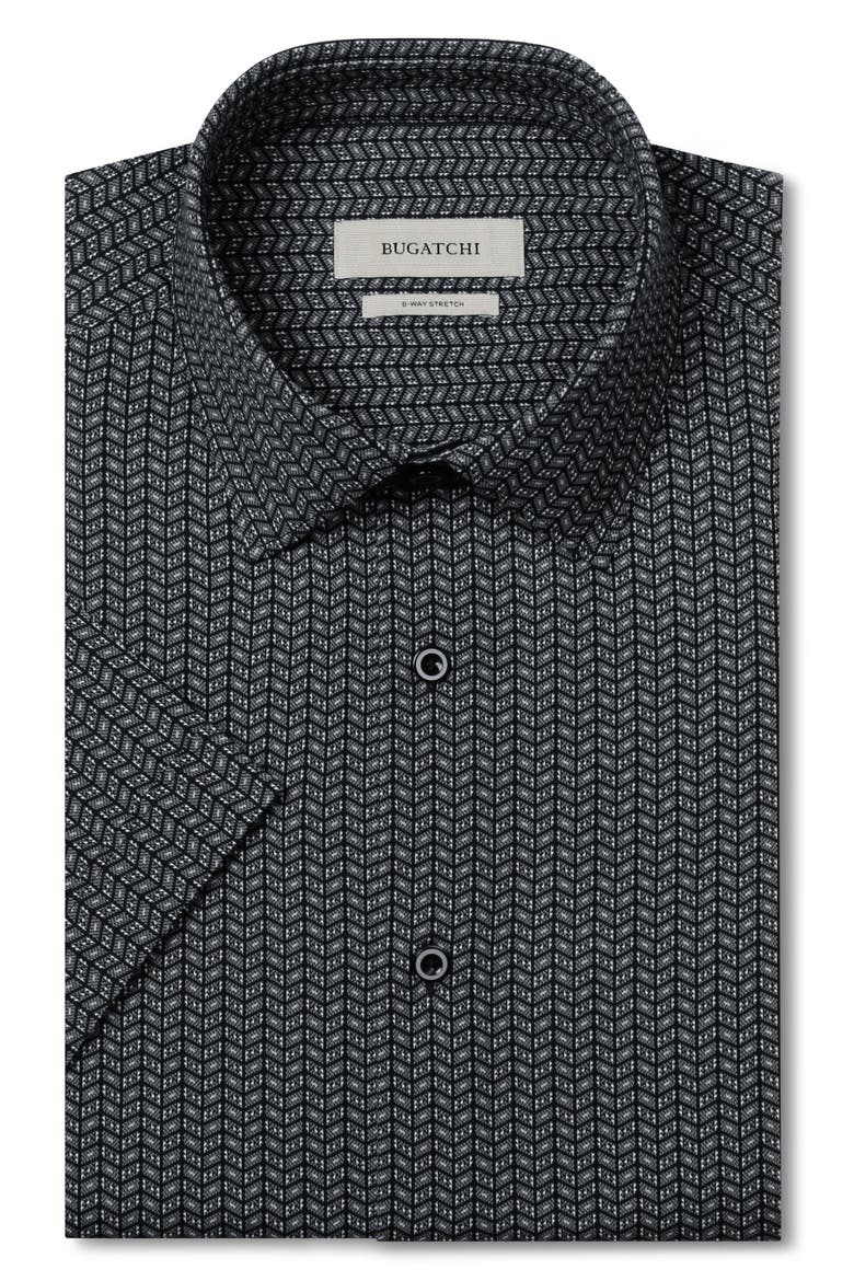 Miles OoohCotton Geometric Short Sleeve Button-Up Shirt, Alternate, color, BLACK
