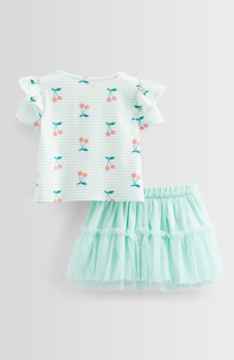 Tucker + Tate Ruffled Graphic T-Shirt & Tiered Tutu Skirt Set, Alternate, color, Green Cherry Stripe- Green