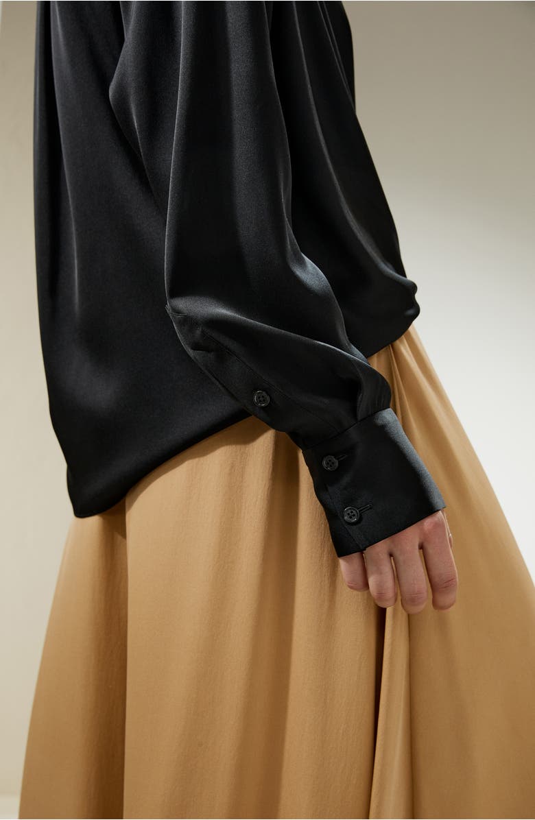 Lilysilk Hem Pleated Silk Blouse, Alternate, color, Black