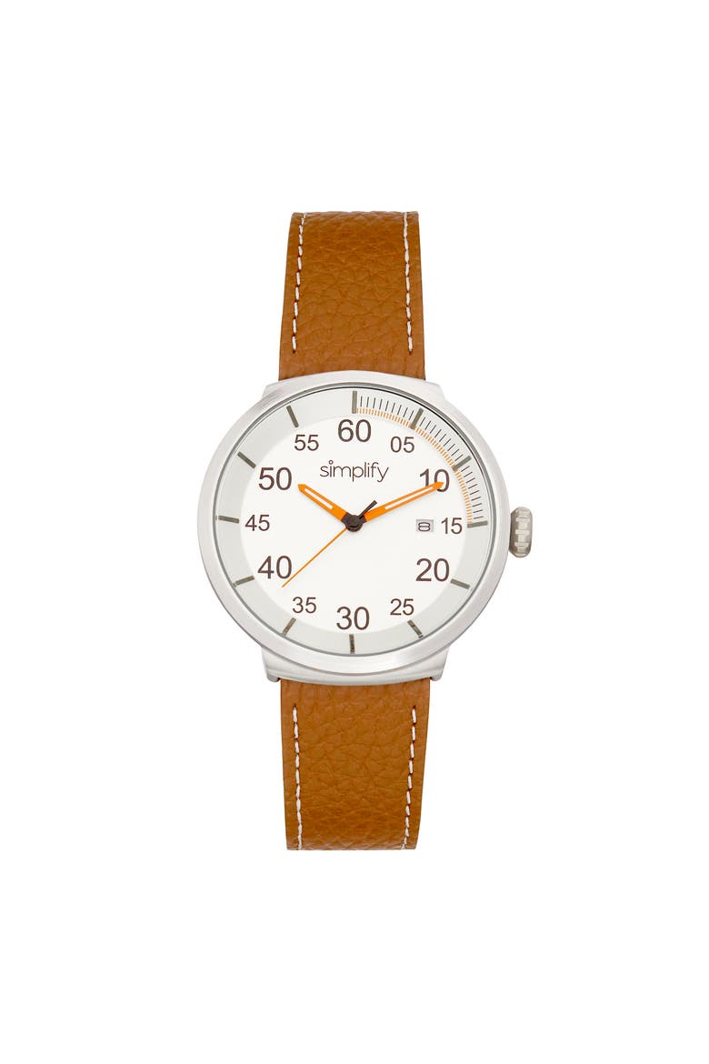 The 7100 Leather-Band Watch w/Date, Main, color, Brown/Silver