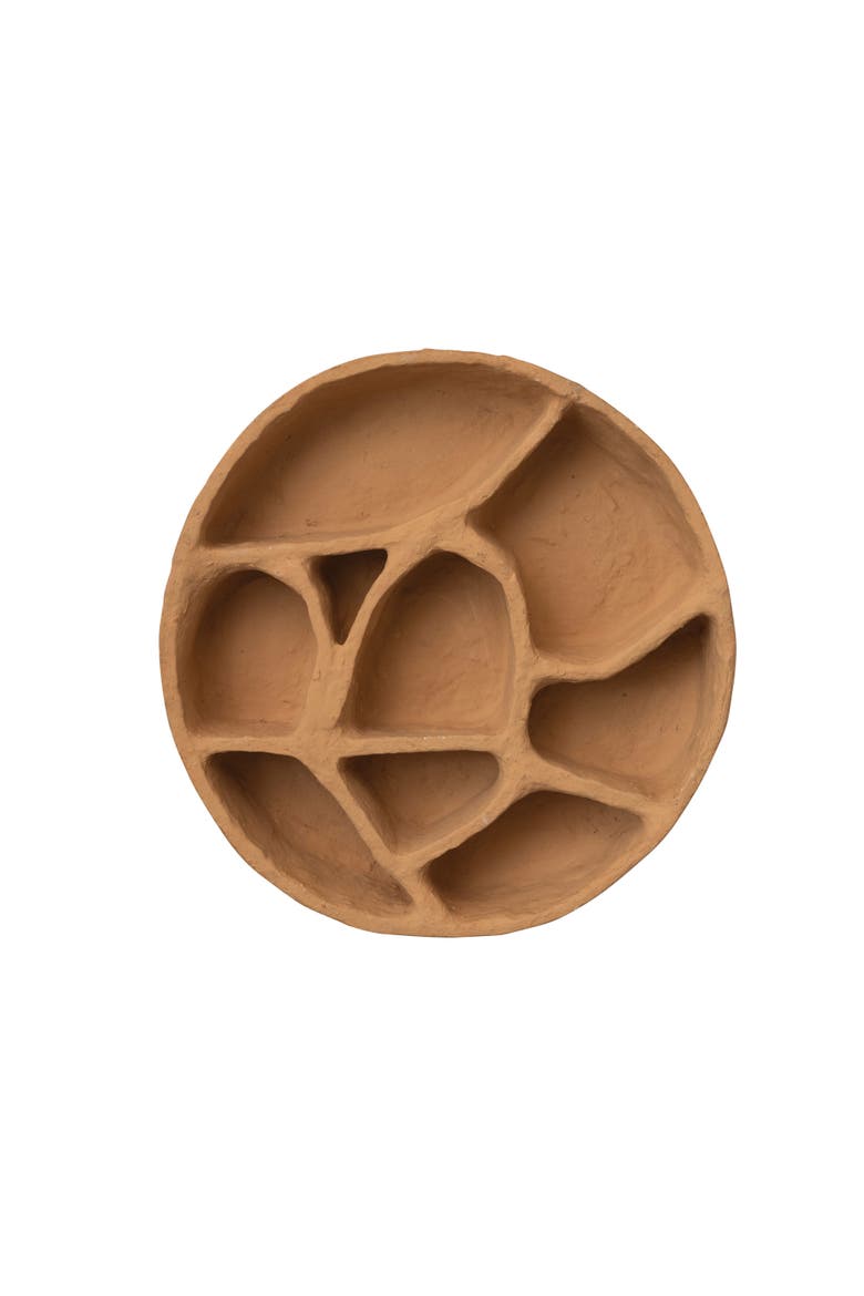 Round Paper Mache Wall Shelf with Multiple Sections, Main, color, Orange