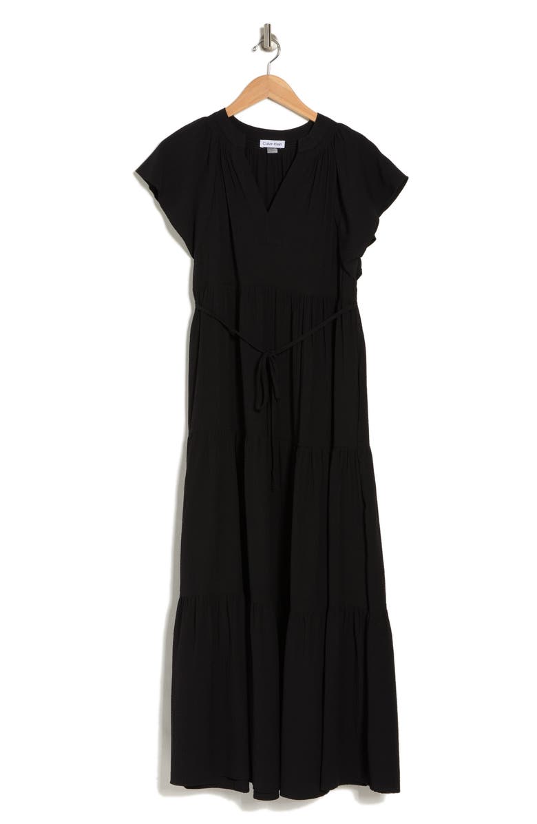 Calvin Klein Split V Tiered Gauze Maxi Dress, Alternate, color, 