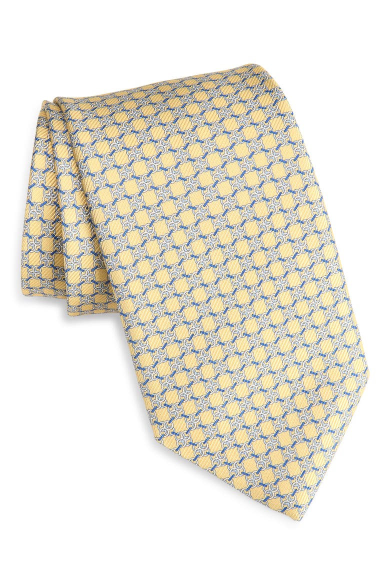Link Pattern Silk Twill Tie, Main, color, YELLOW