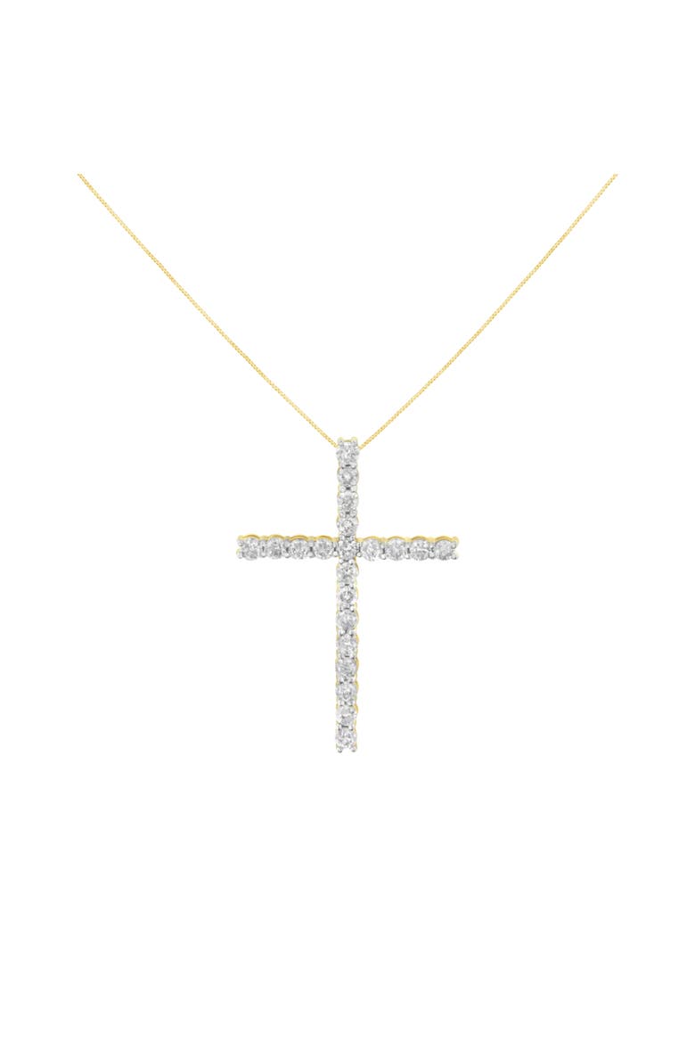10K Yellow Gold Plated Silver 4.0 Cttw Diamond Cross Pendant Necklace, Alternate, color, Yellow