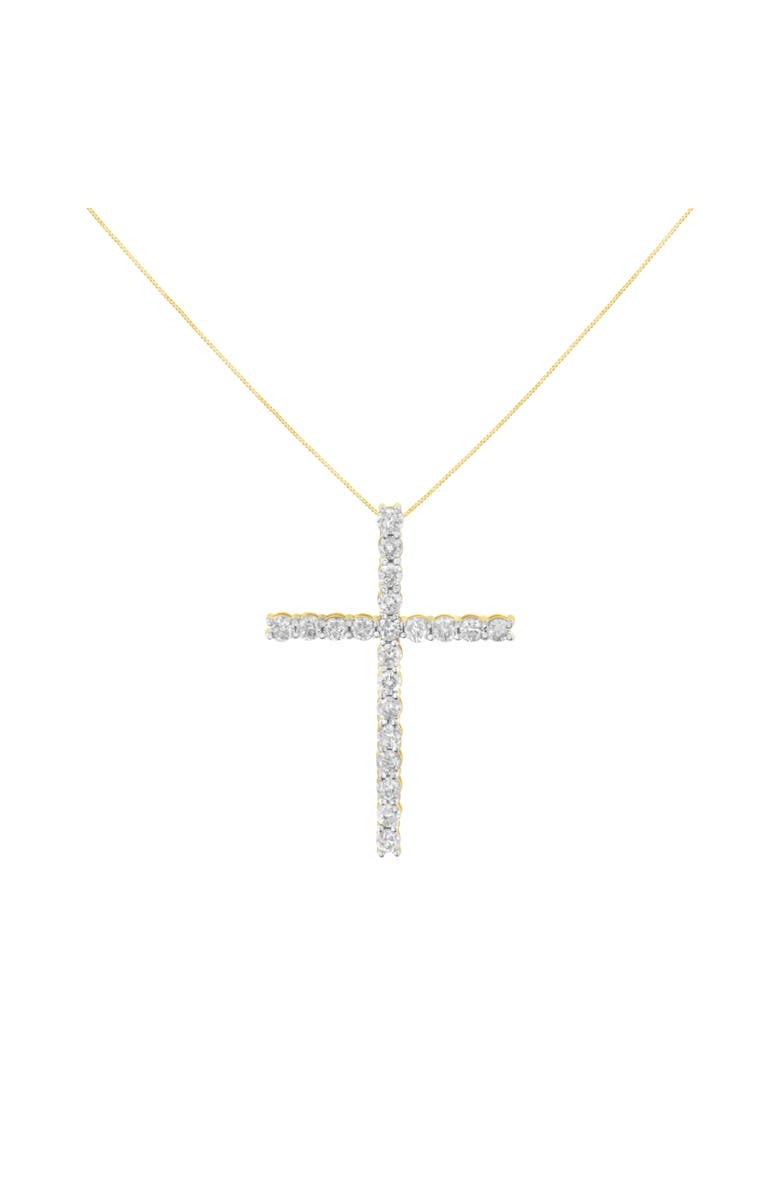 Haus of Brilliance 10K Yellow Gold Plated Silver 4.0 Cttw Diamond Cross Pendant Necklace, Alternate, color, Yellow