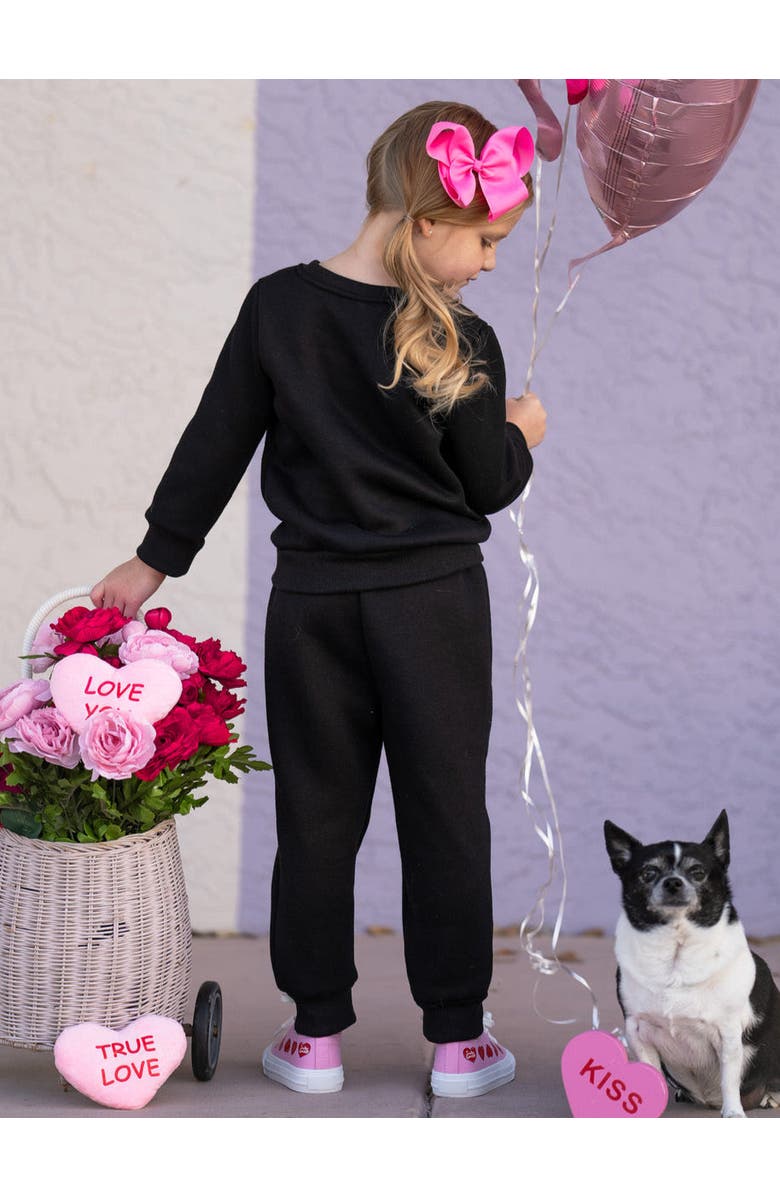 Mia Belle Girls Girls SmileyWorld Love Struck Sweatshirt & Jogger Set, Alternate, color, Black