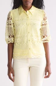 BY DESIGN Brianna Lace Puff Sleeve Button-Up Top