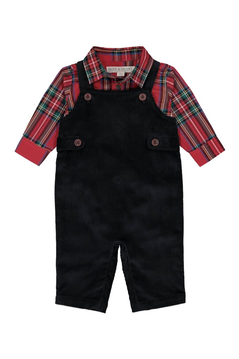 Baby Dapper Overall Set, Infant, Main, color, Red Holiday Tartan Black Set