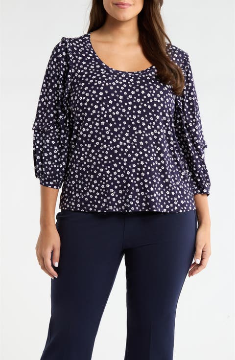 Ruffle Sleeve Print Top (Plus)