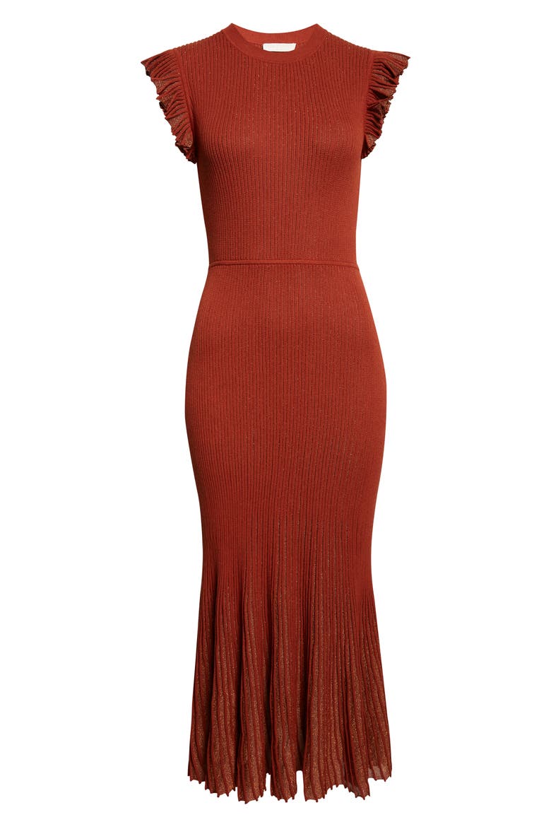 Noelle Metallic Knit Dress, Alternate, color, COPPER