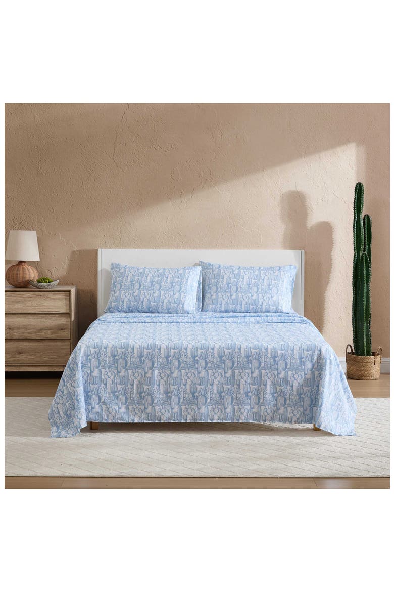Cactus Toile Print Sheet Set, Alternate, color, LIGHT PASTEL BLUE