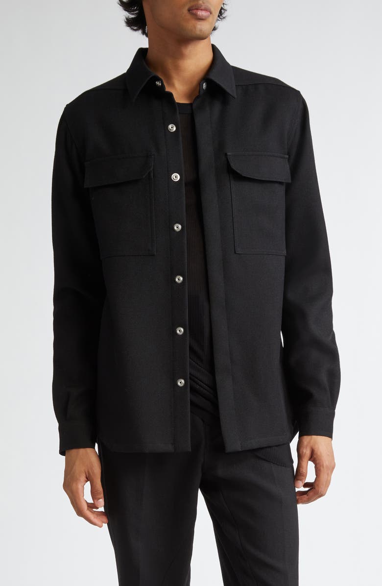 Rick Owens Wool Button-Up Shirt, Main, color, Black