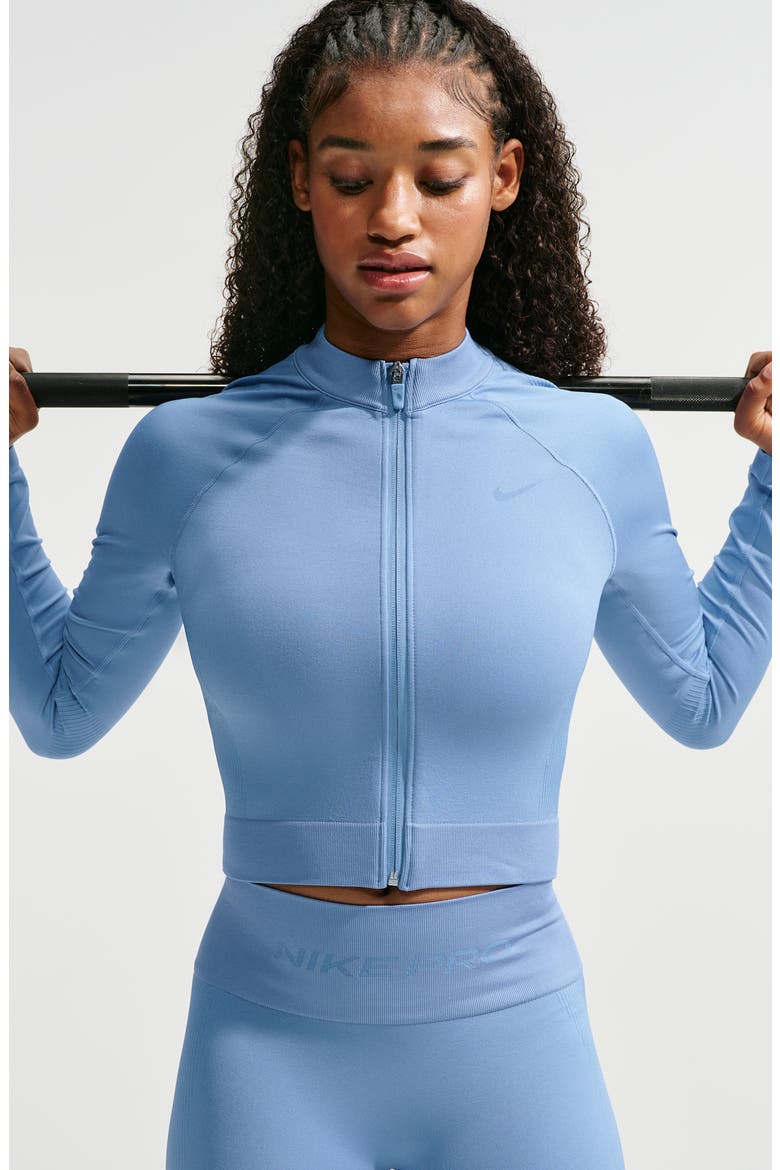 Pro Seamless Mock Neck Full Zip Top, Alternate, color, WORK BLUE