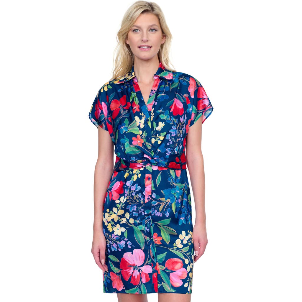 Shop Gottex Garden Dream Button-down Shirt Dress Cover-up In Navy Multi