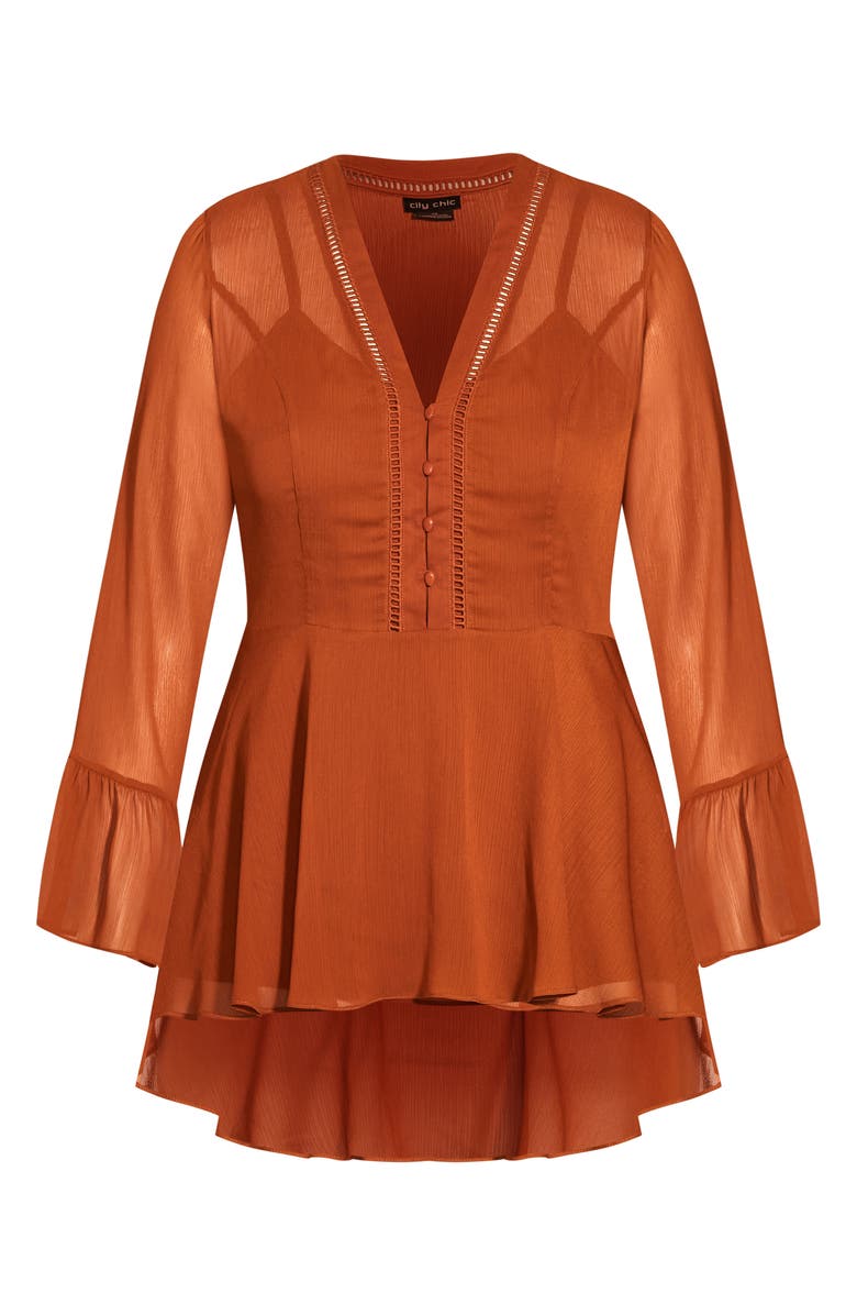 City Chic Button Love Bell Sleeve Peplum Blouse, Alternate, color, 