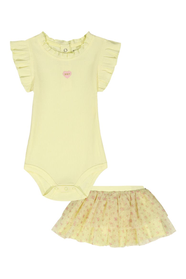 Ruffle Bodysuit & Mesh Skirt Set, Main, color, YELLOW