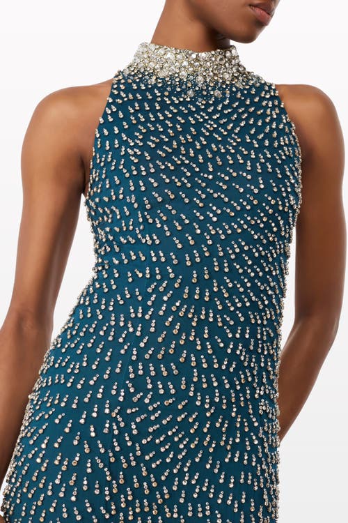 Jenny Packham Sisley High-neck Embellished Maxi Dress In Blue